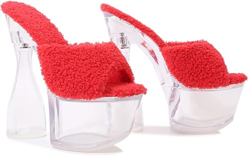 OXCOWNIU High Heeled Transparent Sandals Platform, PVC Sole, Faux Fur Lining Women's High-heeled Sandals