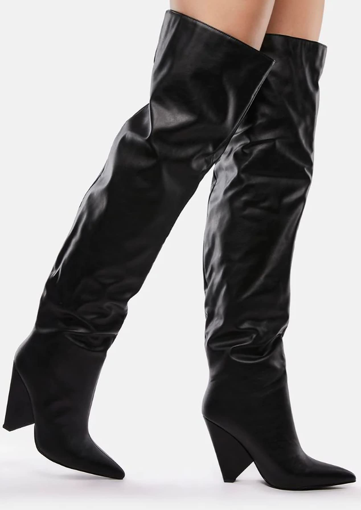 Liliana Women Wedge High Heel Over Knee Boots Nano-2 Black 7