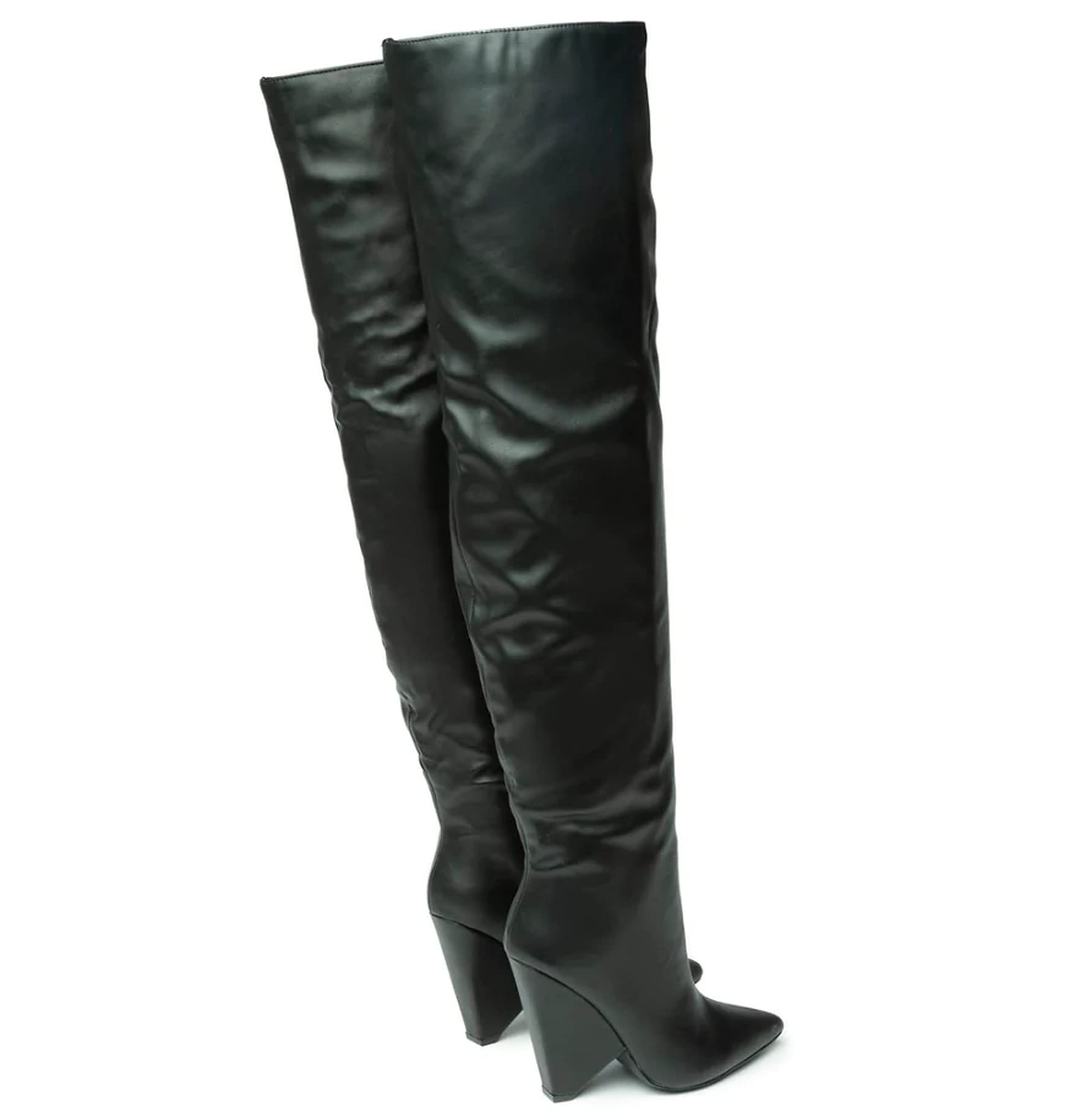 Liliana Women Wedge High Heel Over Knee Boots Nano-2 Black 7