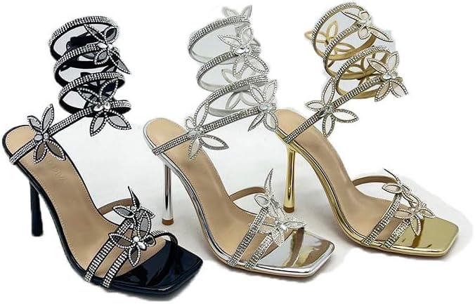 Wild Diva Women Butterfly Rhinestone Strappy High Heels Sandals Narala 41 A Silver