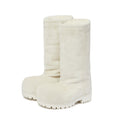 Trelako Suede Platform Snow Boots for Women Classic Fur Hippy Mid Calf Winter Boots Slip On High Boots Comfortable Chunky Trending Shoes Biege