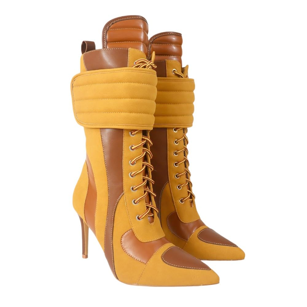 Women's Pointed Toe Heel Boots Stiletto Heels Mid-Calf Boots Zipper Boots Booties Tess-1 Camel 8