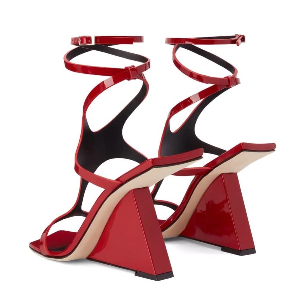 Kluolandi Women's Wedge Heeled Sandals Open Toe Criss-cross Strappy Sandals Heels Dress Shoes with Cut-out Design Red