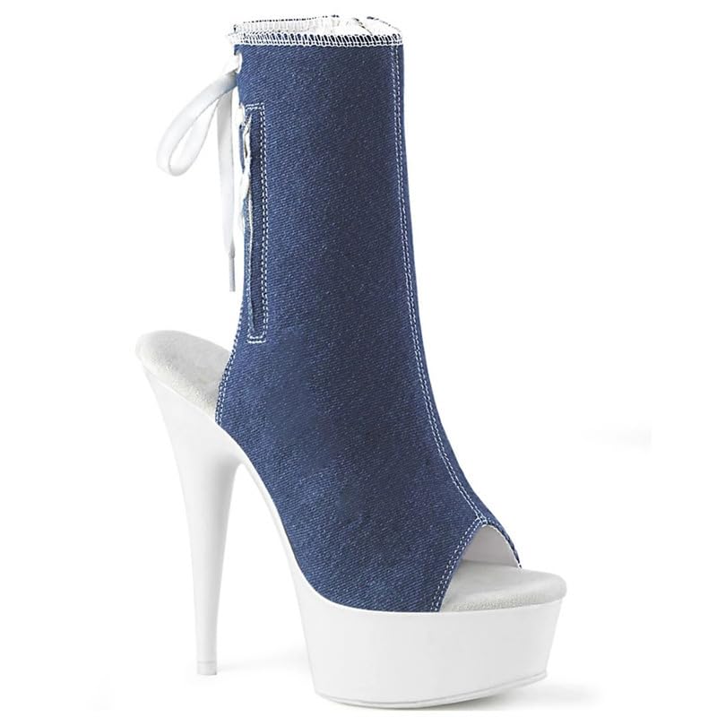 denova's Women's Canvas Very High Heel Lace Up Platform Pole Dance Ankle Boot with Zipper (12,Blue 3)