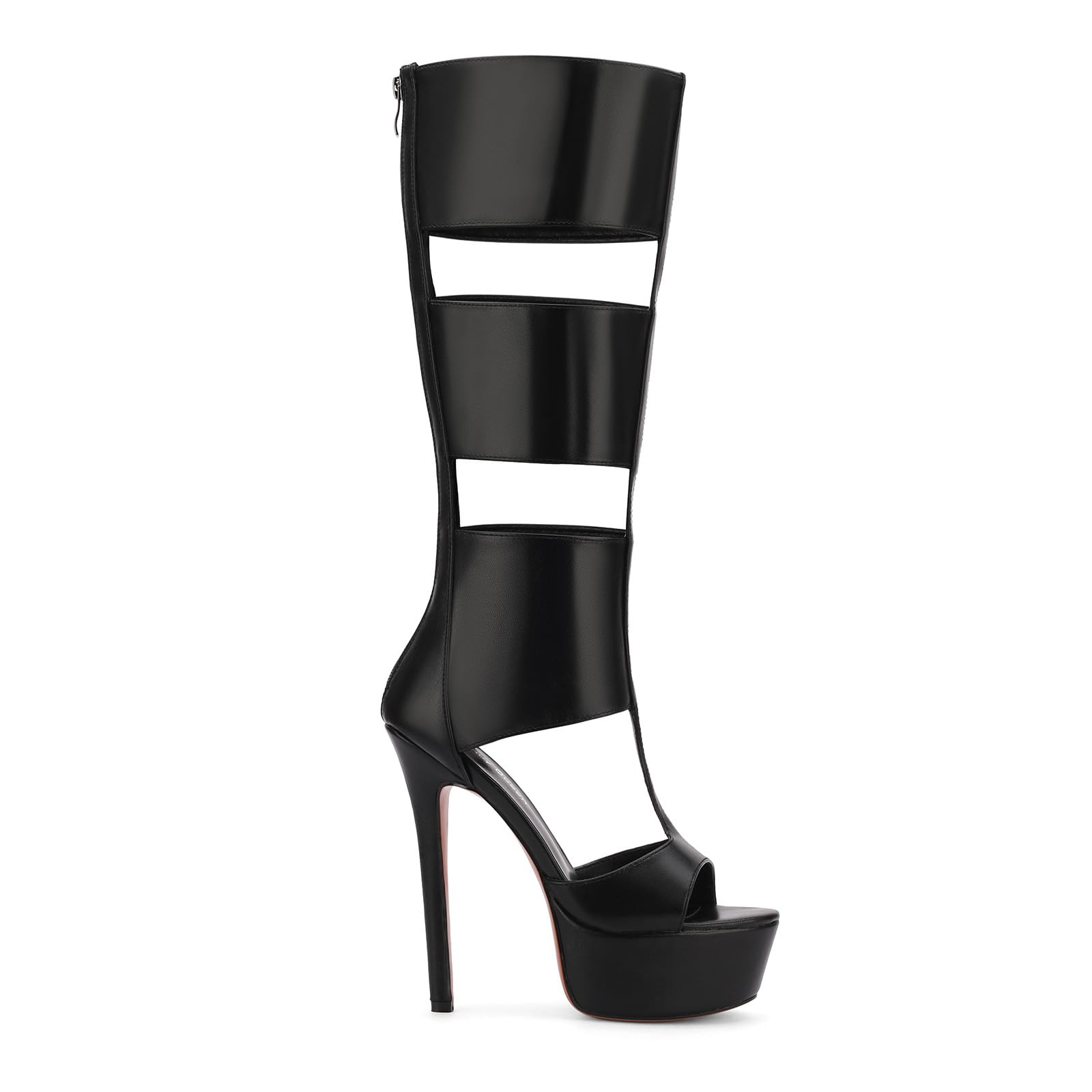 FancyQueen Platform Knee High Sandals for Women, Gladiator Open Toe Summer Booties Black Heels Sandal Boots, Sexy Style Casual for Party