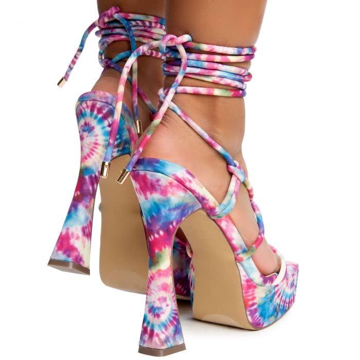 Liliana Women's Criss Cross Strap Lace Up Platform Chunky High Heel Sandals Multiple 10