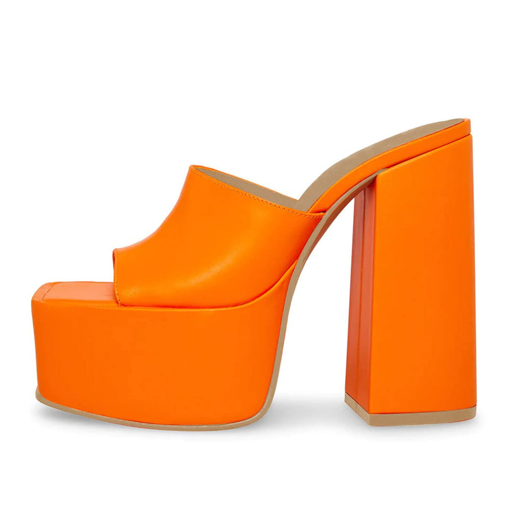 YDN Women Platform Mules Square Open Toe Slippers Slip on Clogs Chunky High Heeled Sandals Casual Beach Outfit Shoes orange