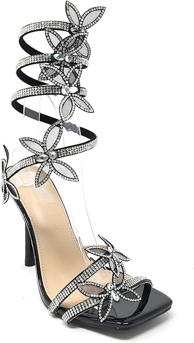 Wild Diva Women Butterfly Rhinestone Strappy High Heels Sandals Narala 41 Black