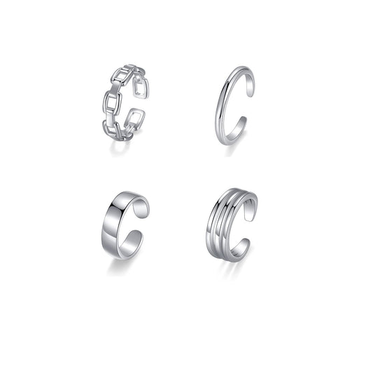 PWUEITR 4Pcs/1Set Adjustable Gold Silver Toe Rings for Women Knuckle Tail Ring Simple Summer Beach Open Toe Rings Set Foot Jewelry,silver