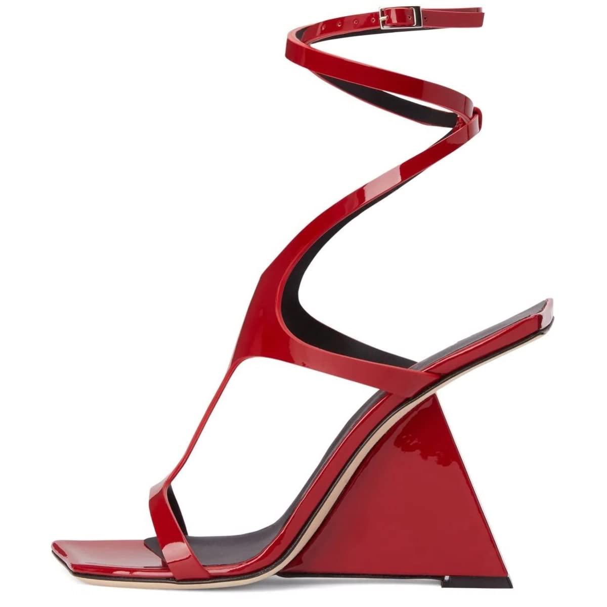 Kluolandi Women's Wedge Heeled Sandals Open Toe Criss-cross Strappy Sandals Heels Dress Shoes with Cut-out Design Red