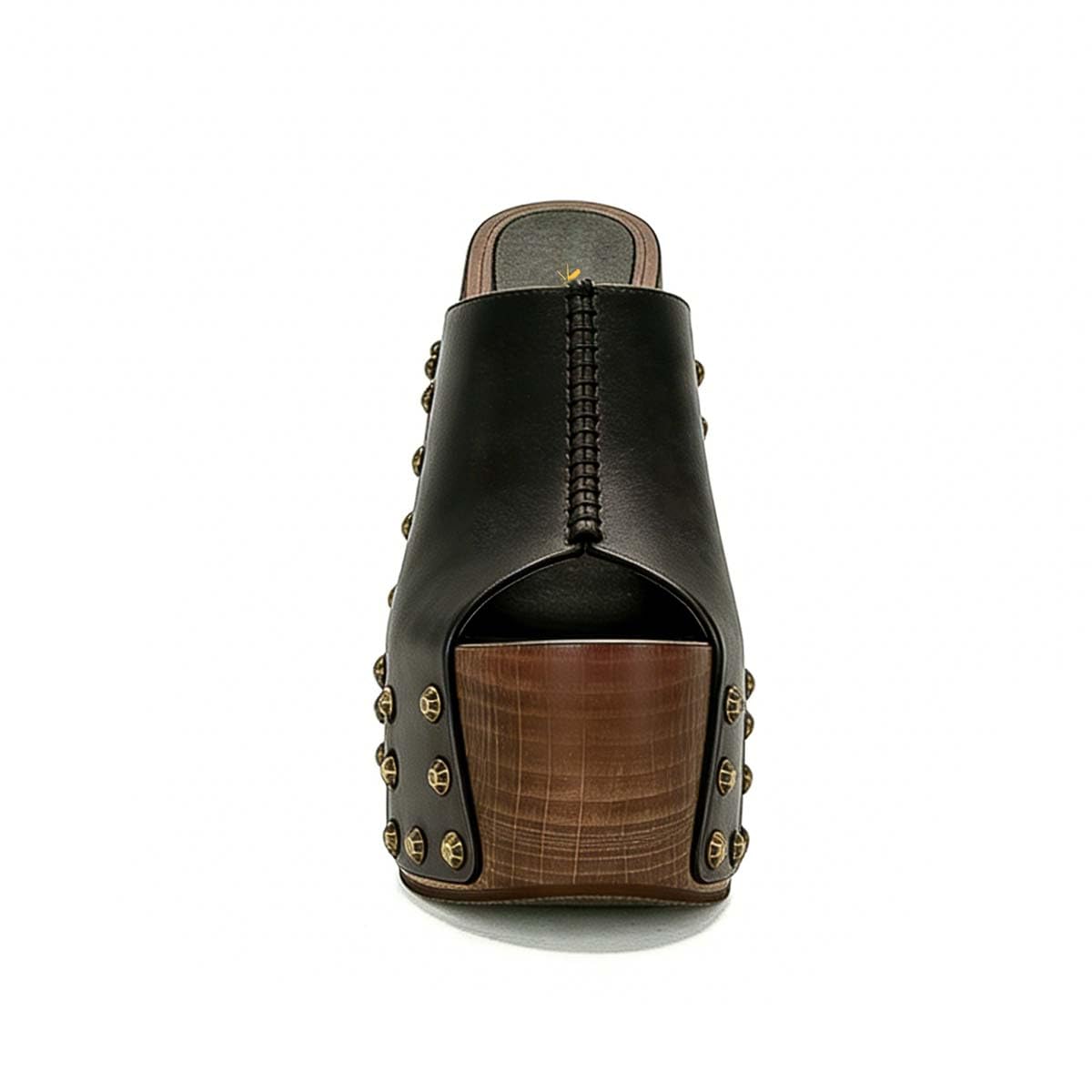 XYD Women Wooden Chunky Heel Mules Platform Bronzed Studs Open Toe Block Sandals Vintage Parties Shoes (Size 7.5, Black)