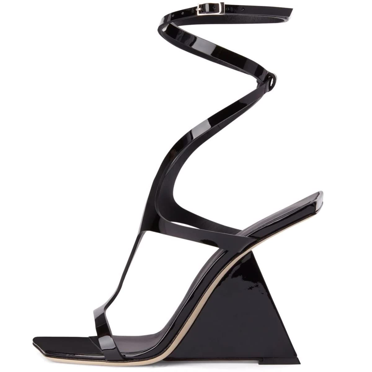 Kluolandi Women's Wedge Heeled Sandals Open Toe Criss-cross Strappy Sandals Heels Dress Shoes with Cut-out Design Black