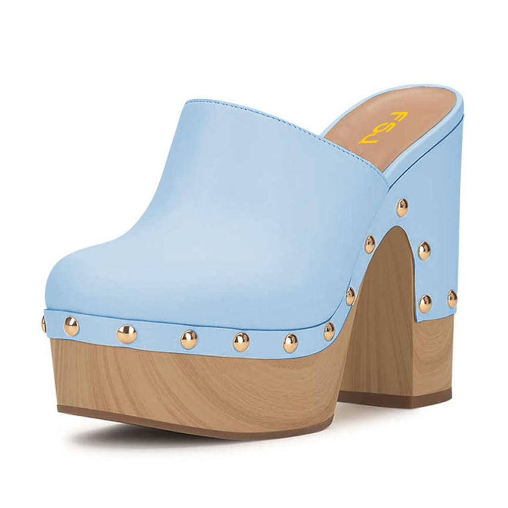Baby Blue FSJ Women Closed Round Toe Mules