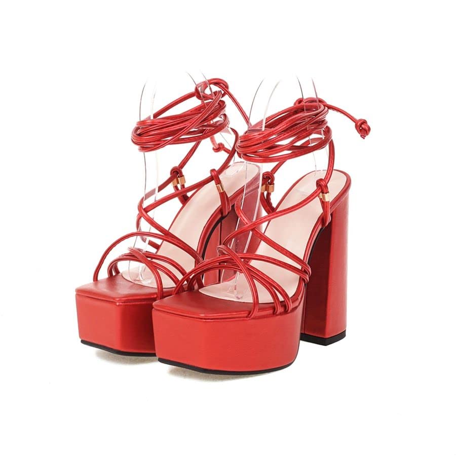 MEOTINA Women Sandals Cross Strap Super High Heel Platform Block Heels Square Toe Shoes