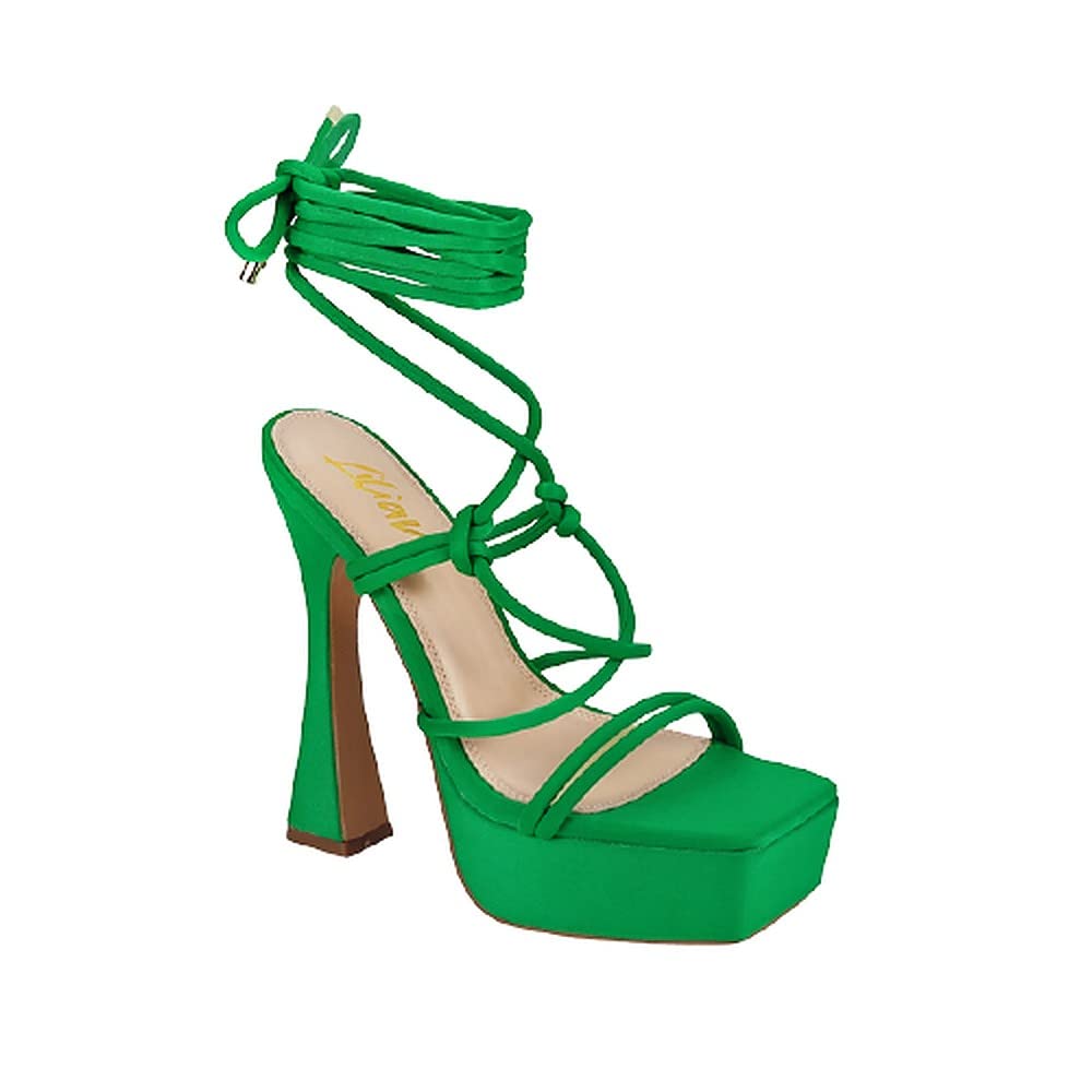 Liliana Women's Criss Cross Strap Lace Up Platform Chunky High Heel Sandals Green 10