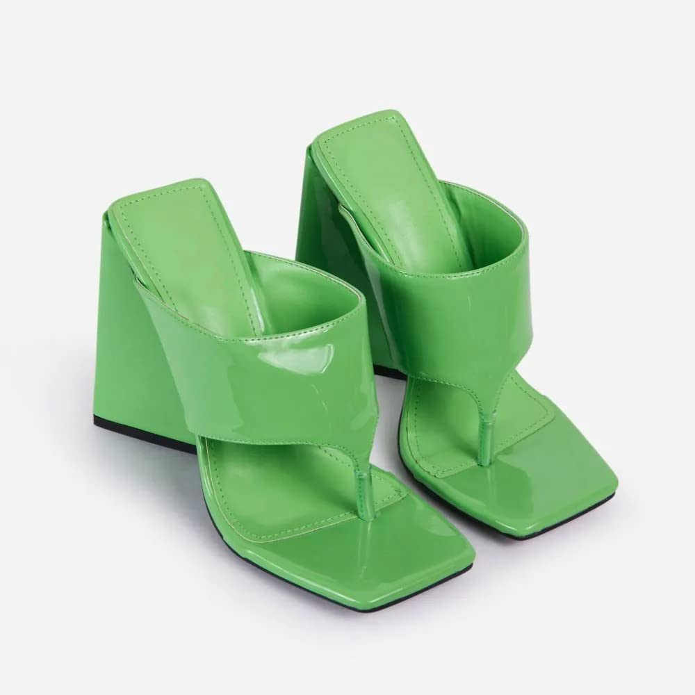LEMONADE Womens Chunky High Heel Slip on Sandals Green Size 6.5