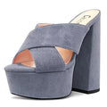 Castamere Women High Chunky Block Platform Heel Peep Open Toe Slip-on Sandals Casual Dress 5.9 Inches Heels Grey