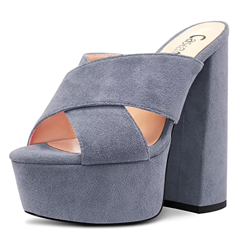 Castamere Women High Chunky Block Platform Heel Peep Open Toe Slip-on Sandals Casual Dress 5.9 Inches Heels Grey