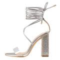 Richealnana Women's Rhinestones Lace Up Crisscross Stiletto Heel Strappy Sandals For Party Prom Silver US