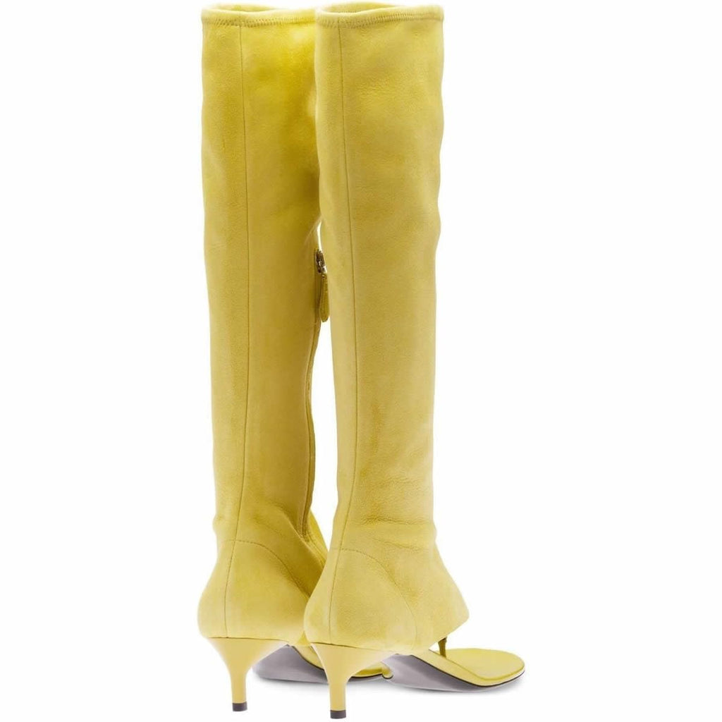 Women's Thong Style Open Toe Knee High Boots with Zipper Stretch Kitten Low Heel Tall Sandal Boots Kitten Heels Sandal Boots (Yellow matte, Adult, Women, 8.5, Numeric, US Footwear Size System, Medium)