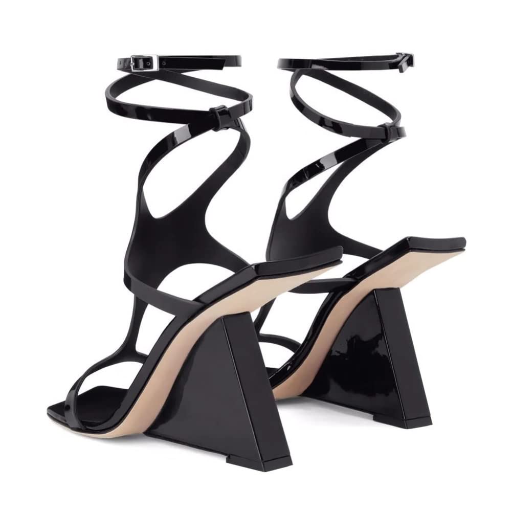 Kluolandi Women's Wedge Heeled Sandals Open Toe Criss-cross Strappy Sandals Heels Dress Shoes with Cut-out Design Black