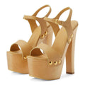 YDN Women's Platform Heeled Sandals Open Round Toe Chunky High Heels Backless Ankle Strap Sexy Casual Shoes for Spring Summer Party Wood