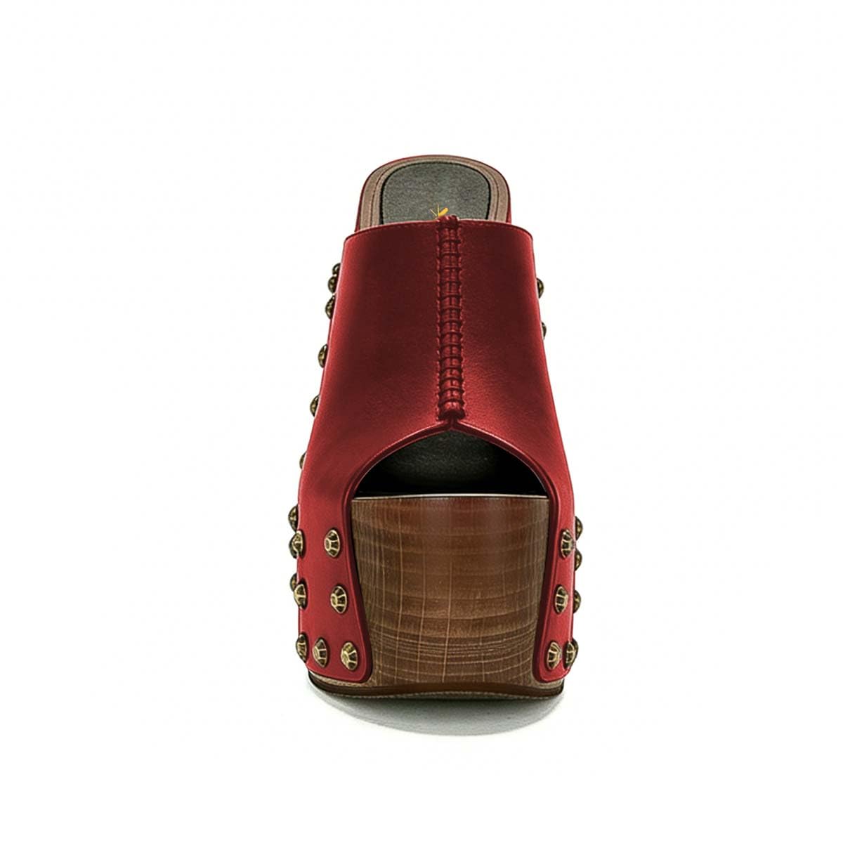 XYD Women Wooden Chunky Heel Mules Platform Bronzed Studs Open Toe Block Sandals Vintage Parties Shoes (Size 7.5, Red)