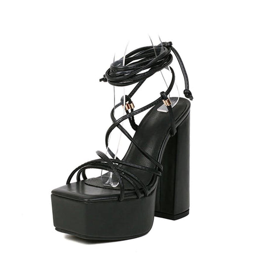 MEOTINA Women Sandals Cross Strap Super High Heel Platform Block Heels Square Toe Shoes