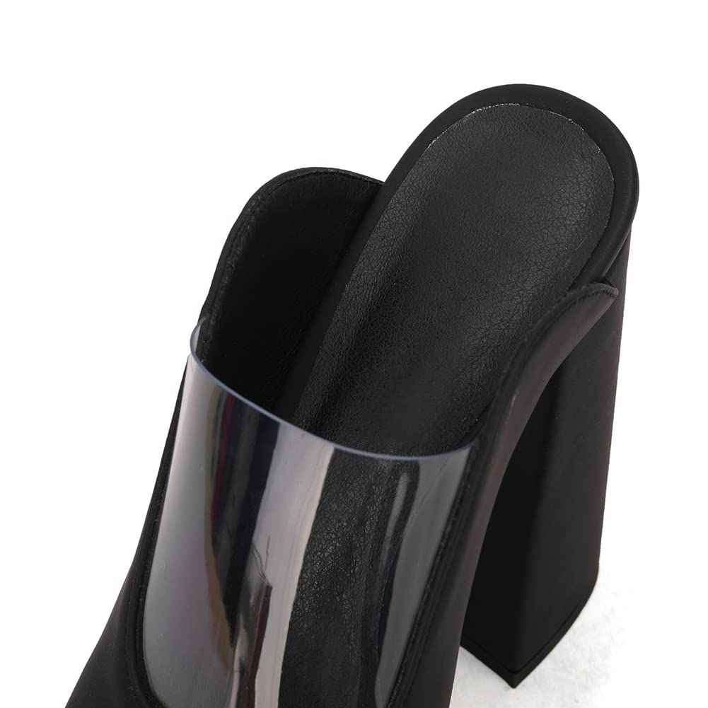 Makmeoyw Platform Heels Slippers Slip On Show Slingback Chunky Heels Sparkly Sandals Square Toe Mules Open Toe High Heels Slide-on Sandals Black Size 34