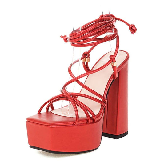 MEOTINA Women Sandals Cross Strap Super High Heel Platform Block Heels Square Toe Shoes