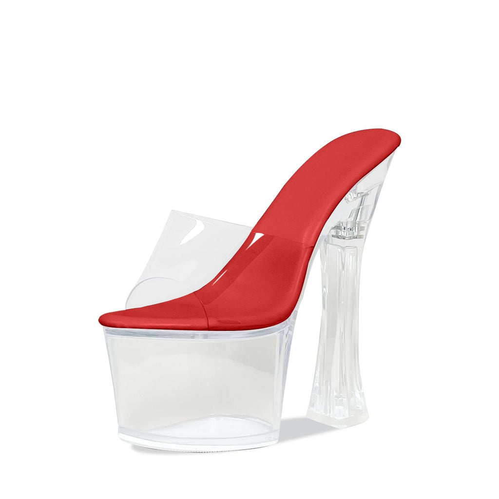Baffoloo Womens's Clear Platform Heels for Women Sky High Slide Chunky Sexy 6-Inch Heeled Dancing Sandals Red