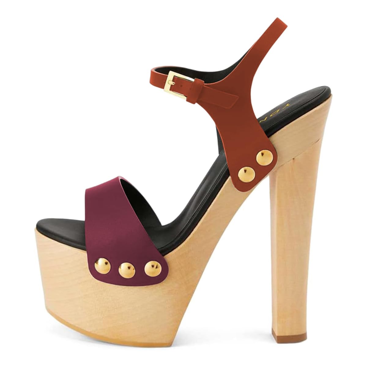 YDN Women's Platform Heeled Sandals Open Round Toe Chunky High Heels Backless Ankle Strap Sexy Casual Shoes for Spring Summer Party Size 7 Magenta & Orange