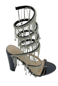 Wild Diva Women's Morris-605 Chandelier Embellished Rhinestone Spiral Coil Wrap Around Chunky Block Heels (Black PT, US Footwear Size System, Adult, Women, Numeric, Medium,