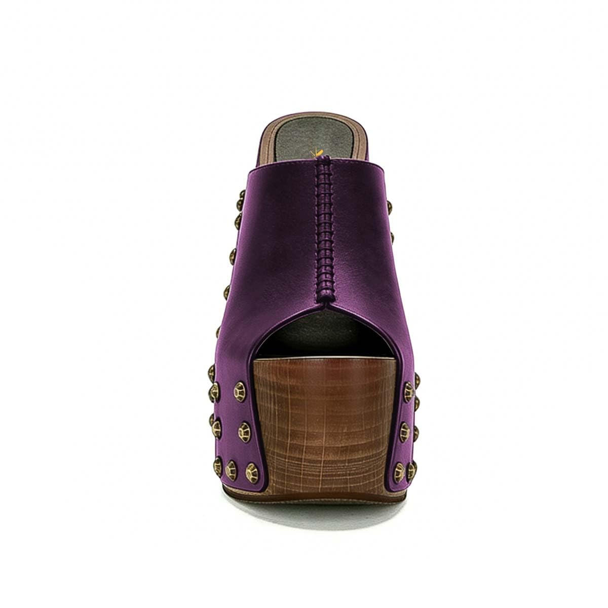 XYD Women Wooden Chunky Heel Mules Platform Bronzed Studs Open Toe Block Sandals Vintage Parties Shoes (Size 7.5, Purple)