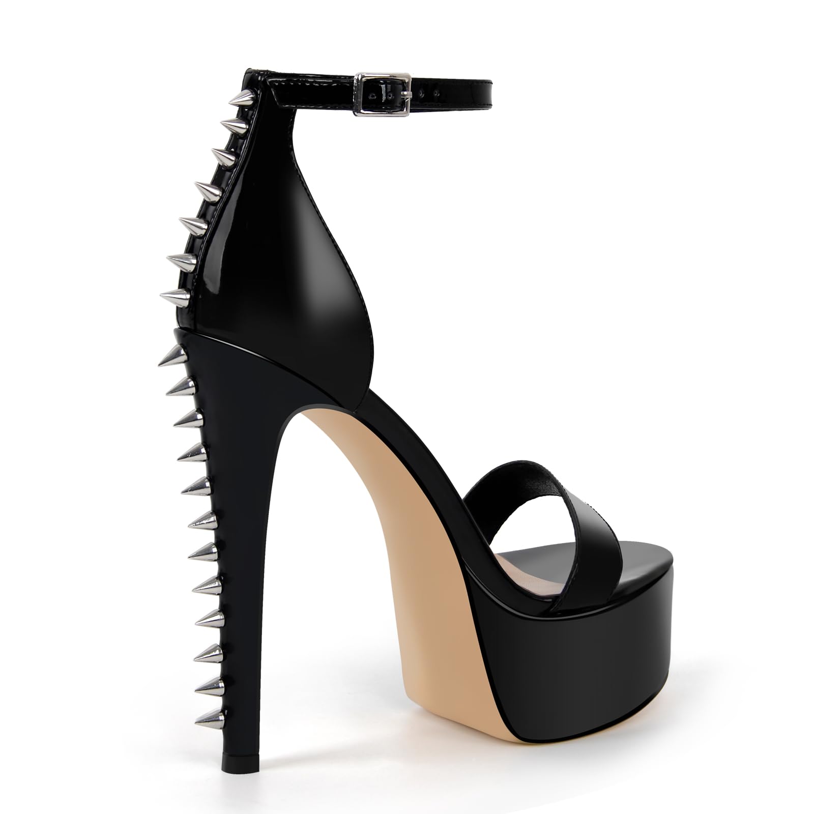 VERISSON Women's Studded Rivets Platform Heels Stiletto High Heel Ankle Strap Heeled Sandals for Women Party Dress Prom Shoes Black