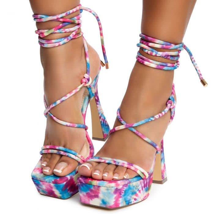 Liliana Women's Criss Cross Strap Lace Up Platform Chunky High Heel Sandals Multiple 10