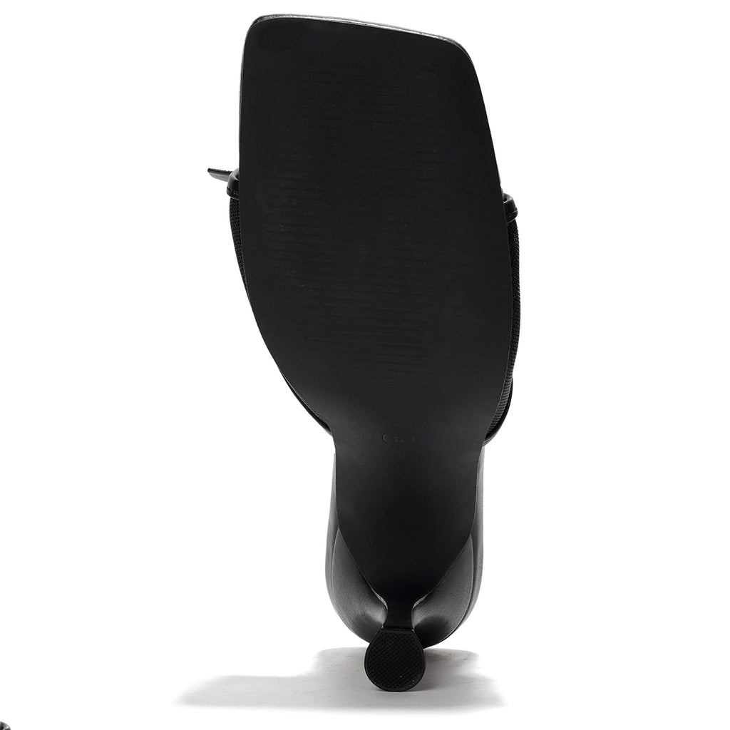 Cape Robbin Women's Slip On Square Toe Mid Heels with Bow Detail and Breathable Mesh Upper - Comfortable Low Heel Sandals for Women Dressy (Manon) Black