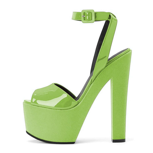 FYS Women Graceful Peep Toe Platform Sandals Cross Ankle Strap Chunky Block High Heels Party Dress Wedding Shoes Size 7 Green
