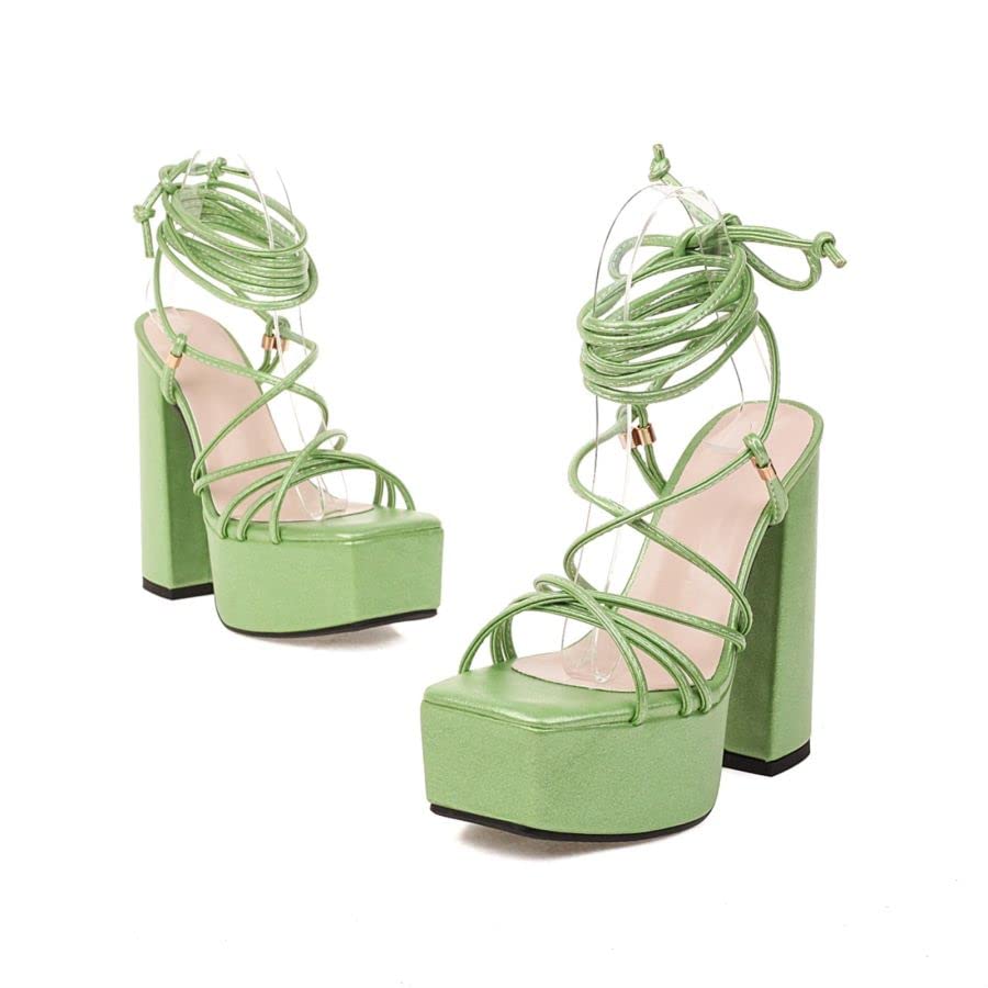 MEOTINA Women Sandals Cross Strap Super High Heel Platform Block Heels Square Toe Shoes