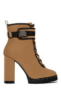Pazzle Stylish 18 Womens Waterproof Chunky Heel Platform Drawstring Lug Sole Snow Boots Tan