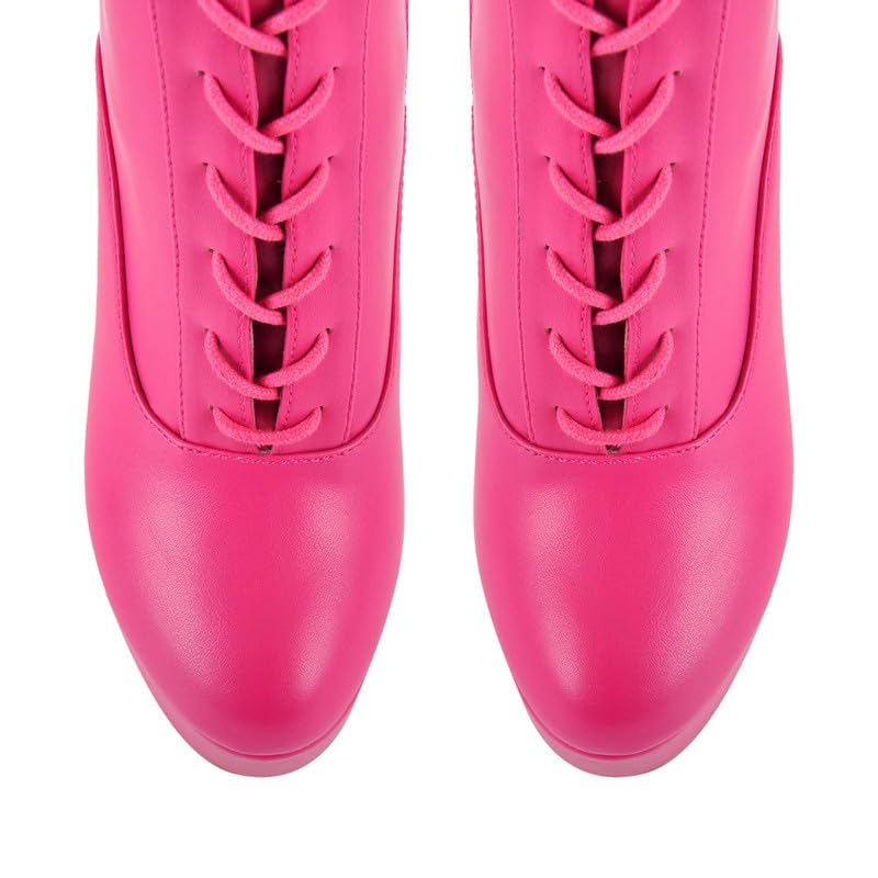 Richealnana Women's Over The Knee High Platform Thigh High Boots for Women Strap Lace-Up Chunky Heeled Buckle Strap Pink Size 8