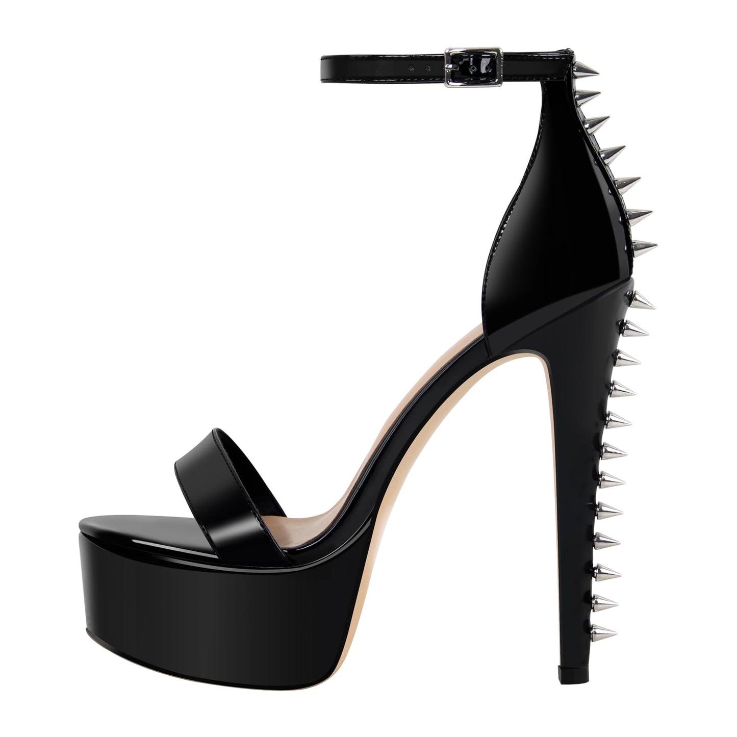 VERISSON Women's Studded Rivets Platform Heels Stiletto High Heel Ankle Strap Heeled Sandals for Women Party Dress Prom Shoes Black