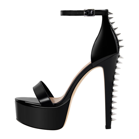 VERISSON Women's Studded Rivets Platform Heels Stiletto High Heel Ankle Strap Heeled Sandals for Women Party Dress Prom Shoes Black
