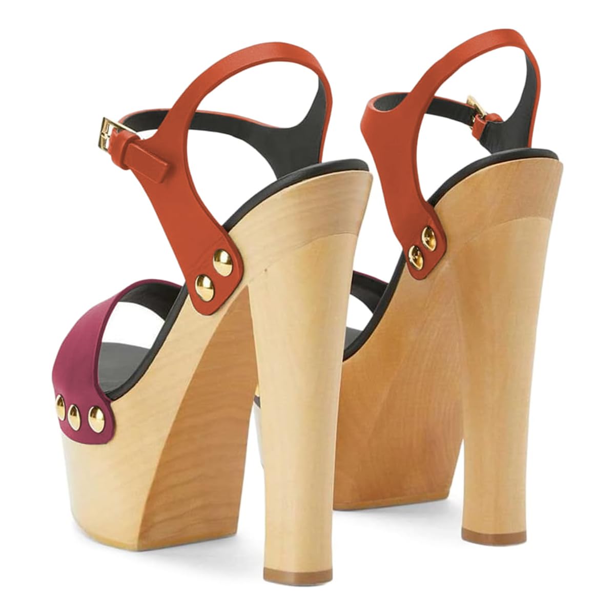 YDN Women's Platform Heeled Sandals Open Round Toe Chunky High Heels Backless Ankle Strap Sexy Casual Shoes for Spring Summer Party Magenta & Orange