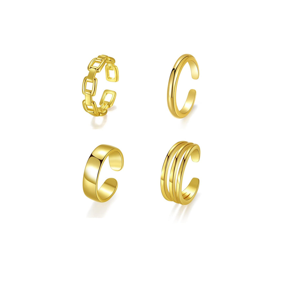 PWUEITR 4Pcs/1Set Adjustable Gold Silver Toe Rings for Women Knuckle Tail Ring Simple Summer Beach Open Toe Rings Set Foot Jewelry,gold