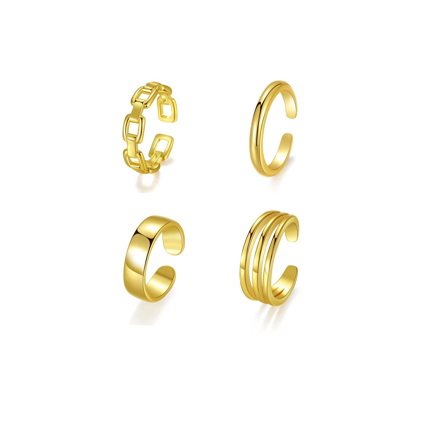 PWUEITR 4Pcs/1Set Adjustable Gold Silver Toe Rings for Women Knuckle Tail Ring Simple Summer Beach Open Toe Rings Set Foot Jewelry,gold