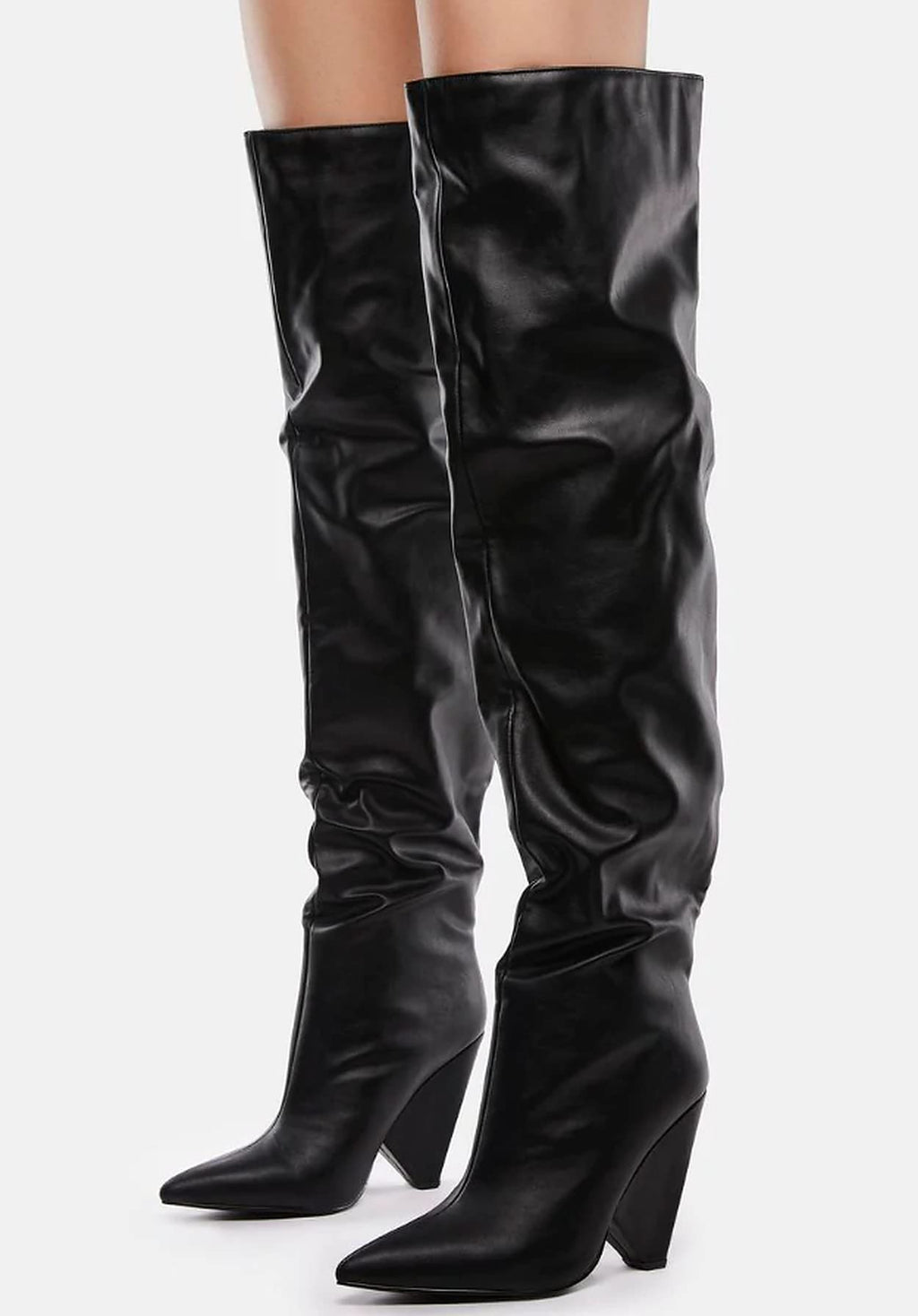 Liliana Women Wedge High Heel Over Knee Boots Nano-2 Black 7