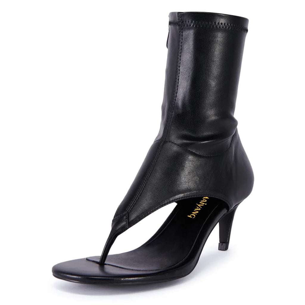 Maiyang Women Open Split Toe Sandal Boots Ankle High Zip up Kitten Low Heels Fashion Party Prom Shopping Shoes Size 8.5 Black