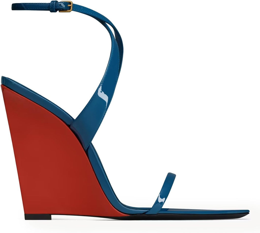 CAGLGLZ Wedge Sandals for Women Strappy Wedge Heels Pointed Open Toe Heeled Sandals Buckle Ankle Strap Pumps Sexy Wedding Dress Shoes(red,9)