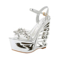 MissHeel Platform Butterfly Silver Heels for Women Wedge Heeled Sandals 6 inch Sexy Open Toe Ankle Strap Dancing Heels Size 9